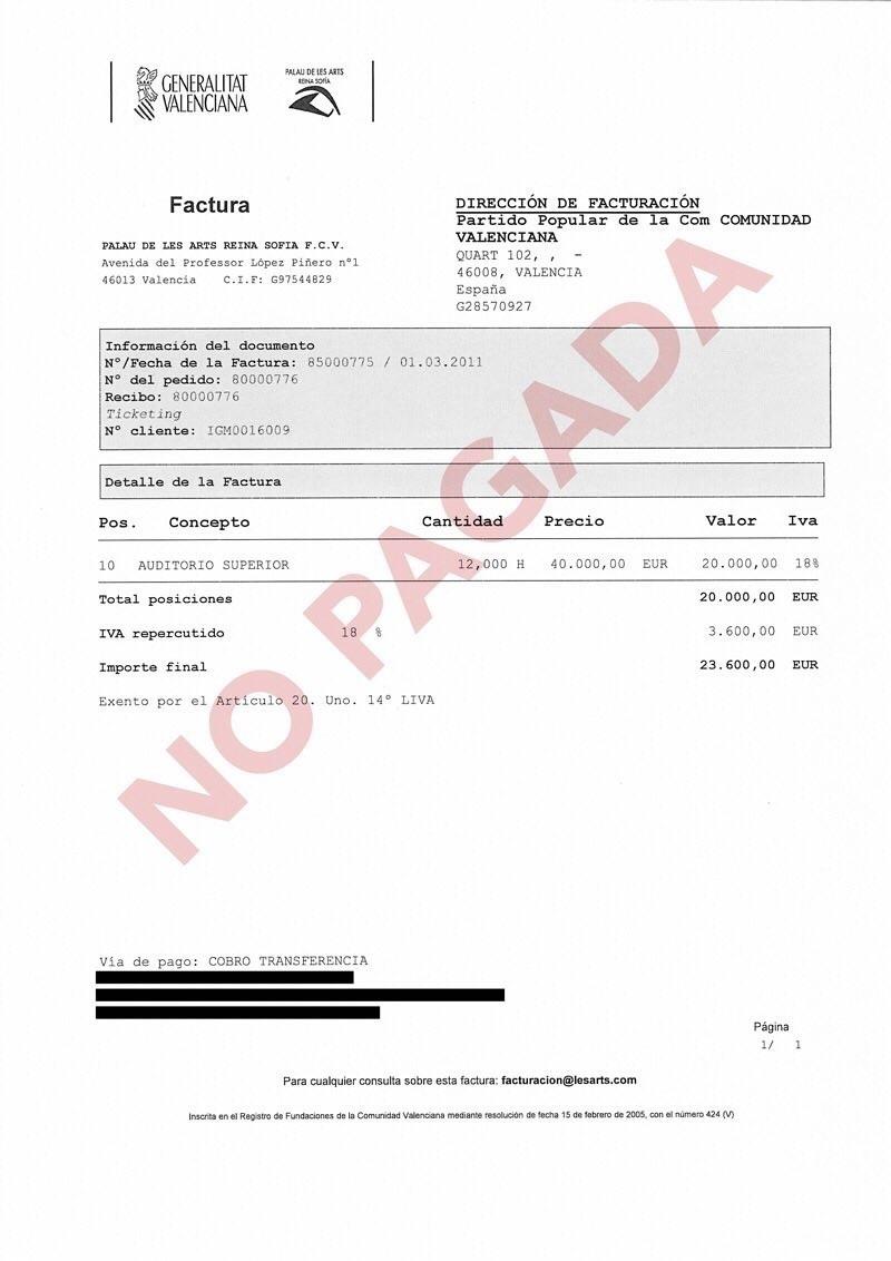 Captura de la factura que facilitó la coalición el año pasado | COMPROMÍS ep capturala facturafacilito la coalicionano pasado