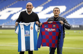 ep los entrenadores del rcd espanyol abelardo fernandez y del fc barcelona ernesto valverde antes
