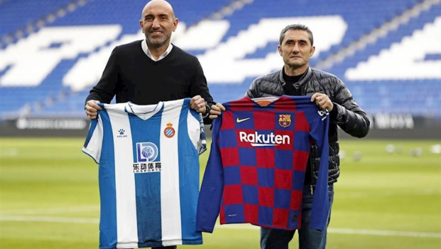 ep los entrenadores del rcd espanyol abelardo fernandez y del fc barcelona ernesto valverde antes