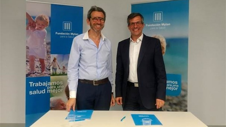 El presidente de la SEFH, Dr. Miguel Ángel Calleja, y el presidente de la Fundación Mylan para la Salud, Dr. Christophe Maupas. | SEFH ep el presidente de la sefh dr miguel angel calleja y el presidente de la fundacion mylan para la