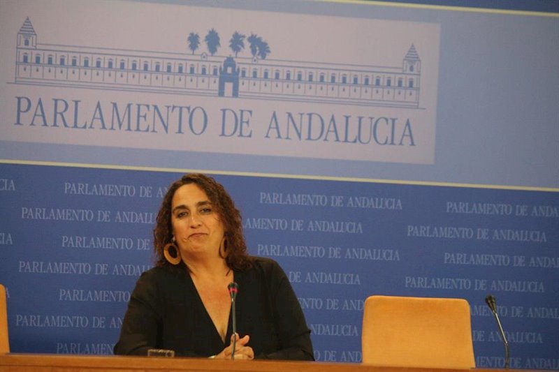 ep angela aguilera en rueda de prensa en el parlamento foto de archivo