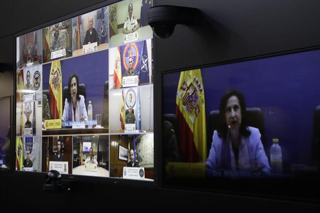 La ministra de Defensa, Margarita Robles, en una videoconferencia con las tropas | MINISTERIO DE DEFENSA ep la ministradefensa margarita robles envideoconferencialas tropas