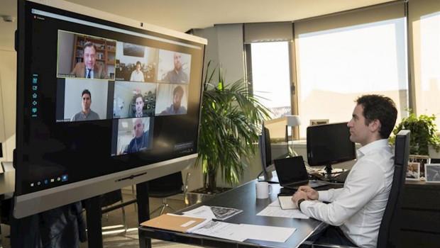 ep el secretario general del pp teodoro garcia egea en una reunion por videoconferencia con el