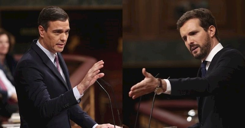ep montaje del presidente del gobierno en funciones pedro sanchez y el lider del pp pablo casado