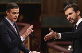 ep montaje del presidente del gobierno en funciones pedro sanchez y el lider del pp pablo casado