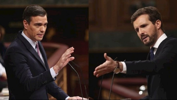 ep montaje del presidente del gobierno en funciones pedro sanchez y el lider del pp pablo casado
