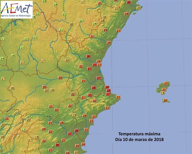 Temperaturas en la Comunitat Valenciana 10 de marzo | AEMET ep temperaturasla comunitat valenciana 10marzo