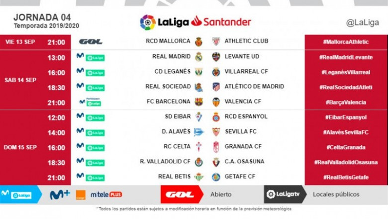 Horarios de la cuarta jornada de LaLiga Santander | LALIGA ep horariosla cuarta jornadalaliga santander