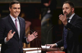 ep montaje del presidente del gobierno en funciones pedro sanchez y del lider de vox santiago